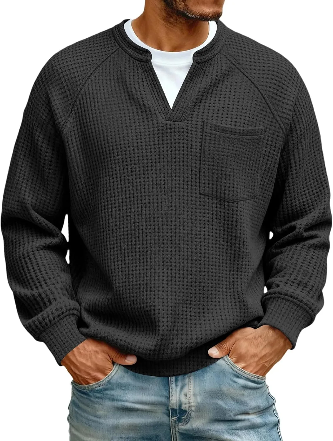 

Мужская футболка с длинным рукавом Slim Fit V-образным вырезом ZsaeSM