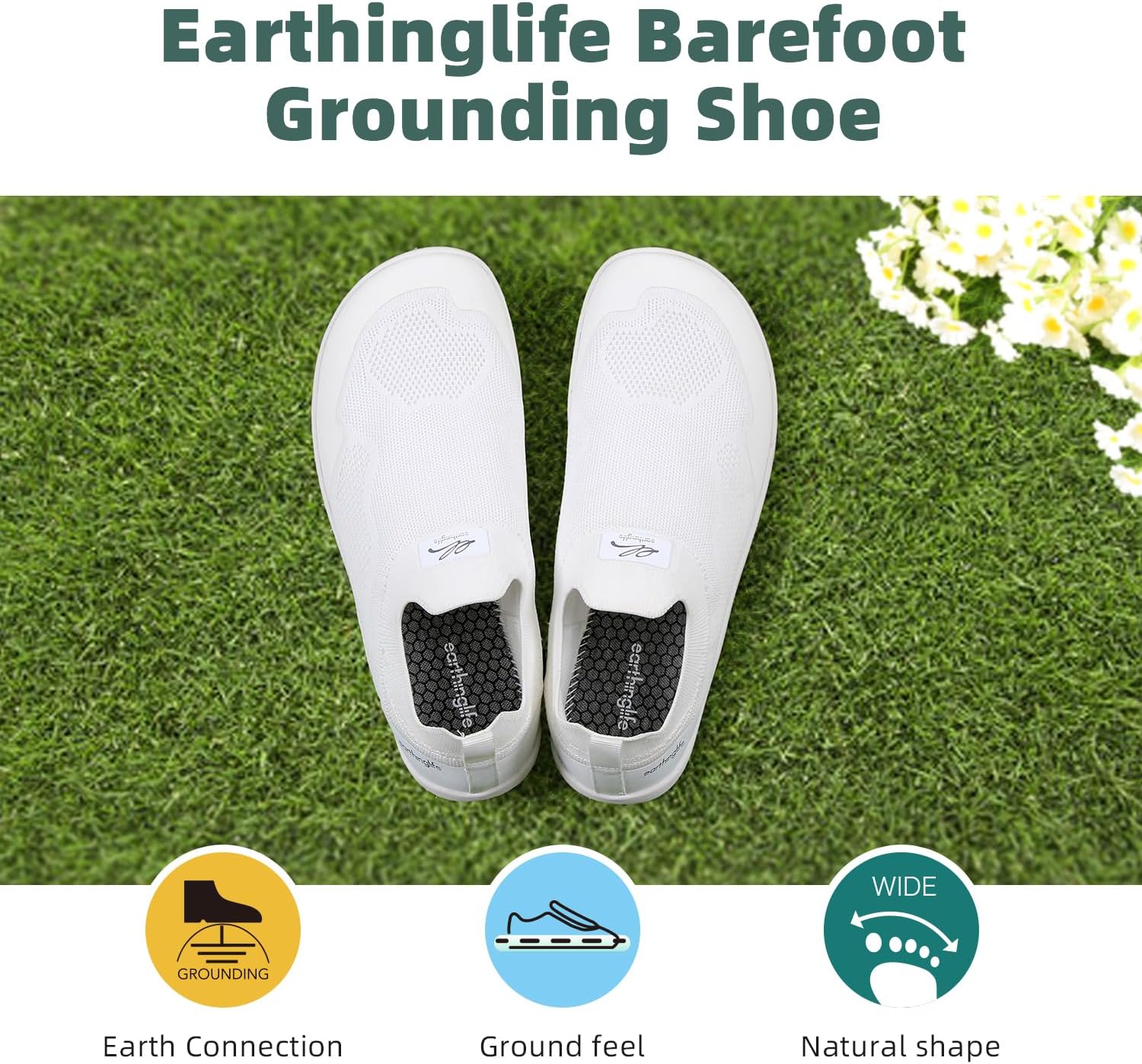 Заземляющие ботинки earthinglife без шнурков, с широким носком, проводящей гибкой подошвой, нулевым перепадом высоты. Соединение с землей, больше энергии, снижение стресса, улучшение движений, улучшение сна, облегчение боли, черный — фото 3