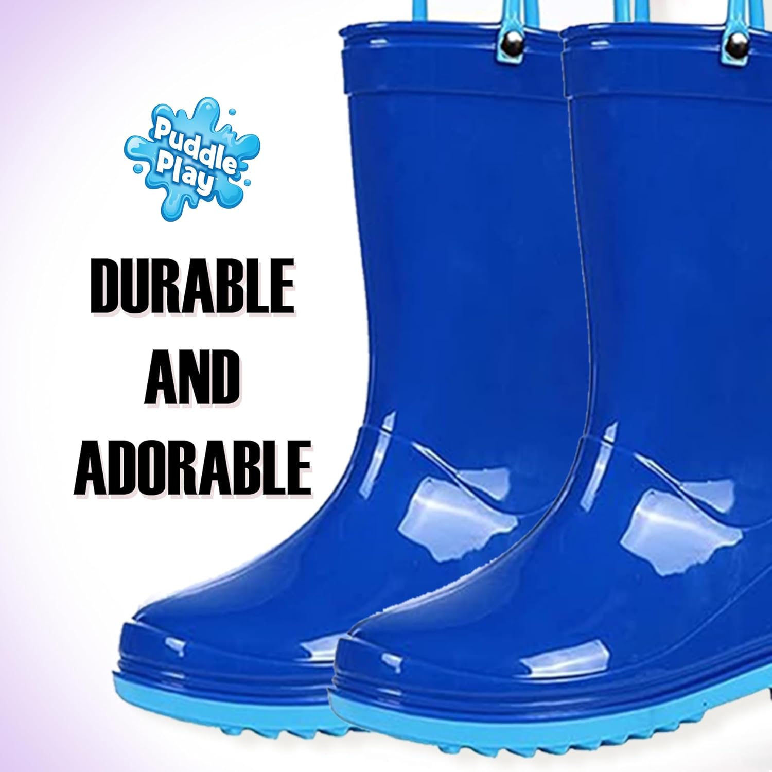 Водонепроницаемые ПВХ сандалии Puddle Play для малышей и детей с ручками для легкого надевания - легкие противоскользящие сапоги для мальчиков и девочек, светло-синий — фото 4