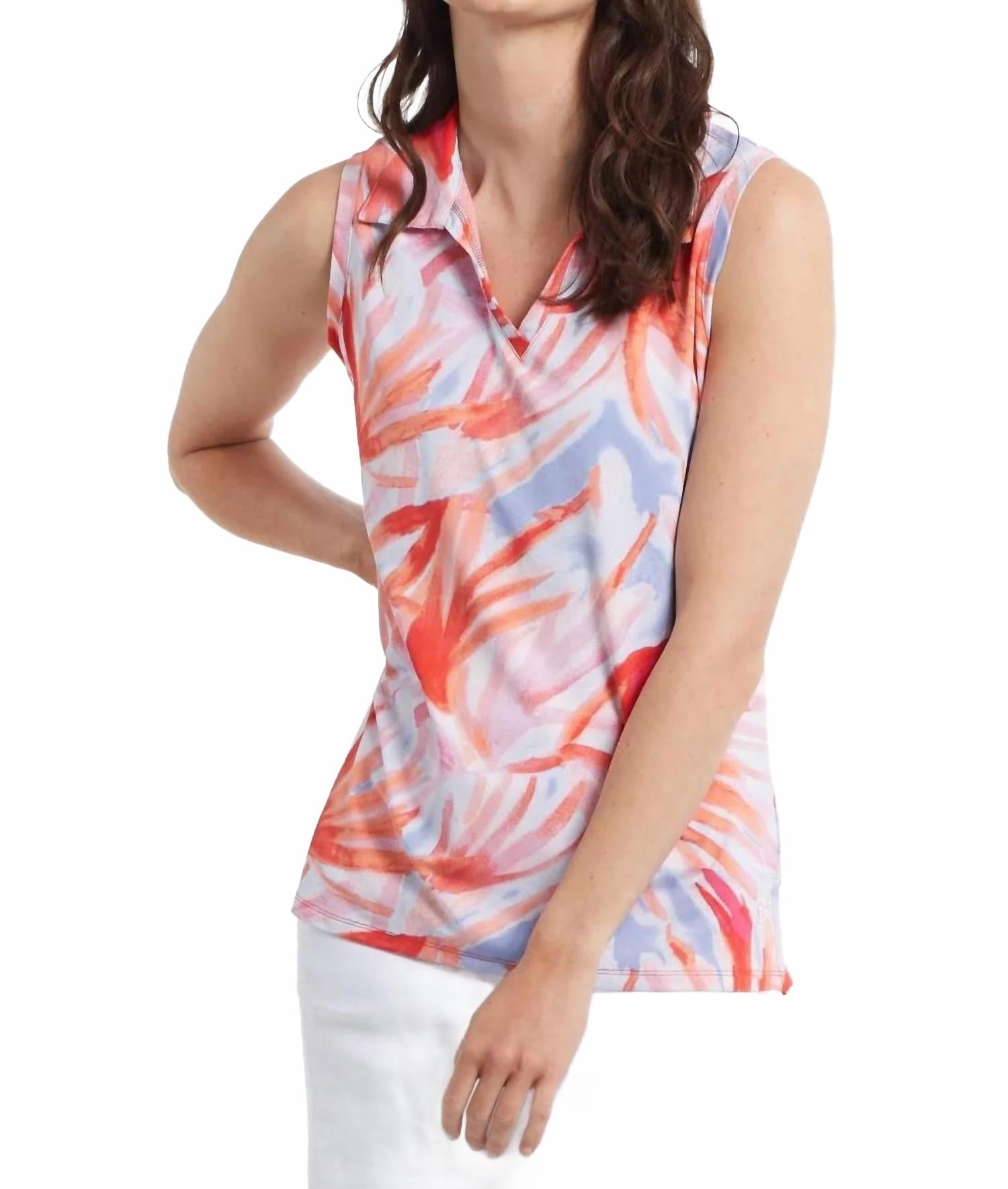 

Высококачественный топ-поло без рукавов с орхидеей, разноцветный, яркий Tribal, Multi Bright