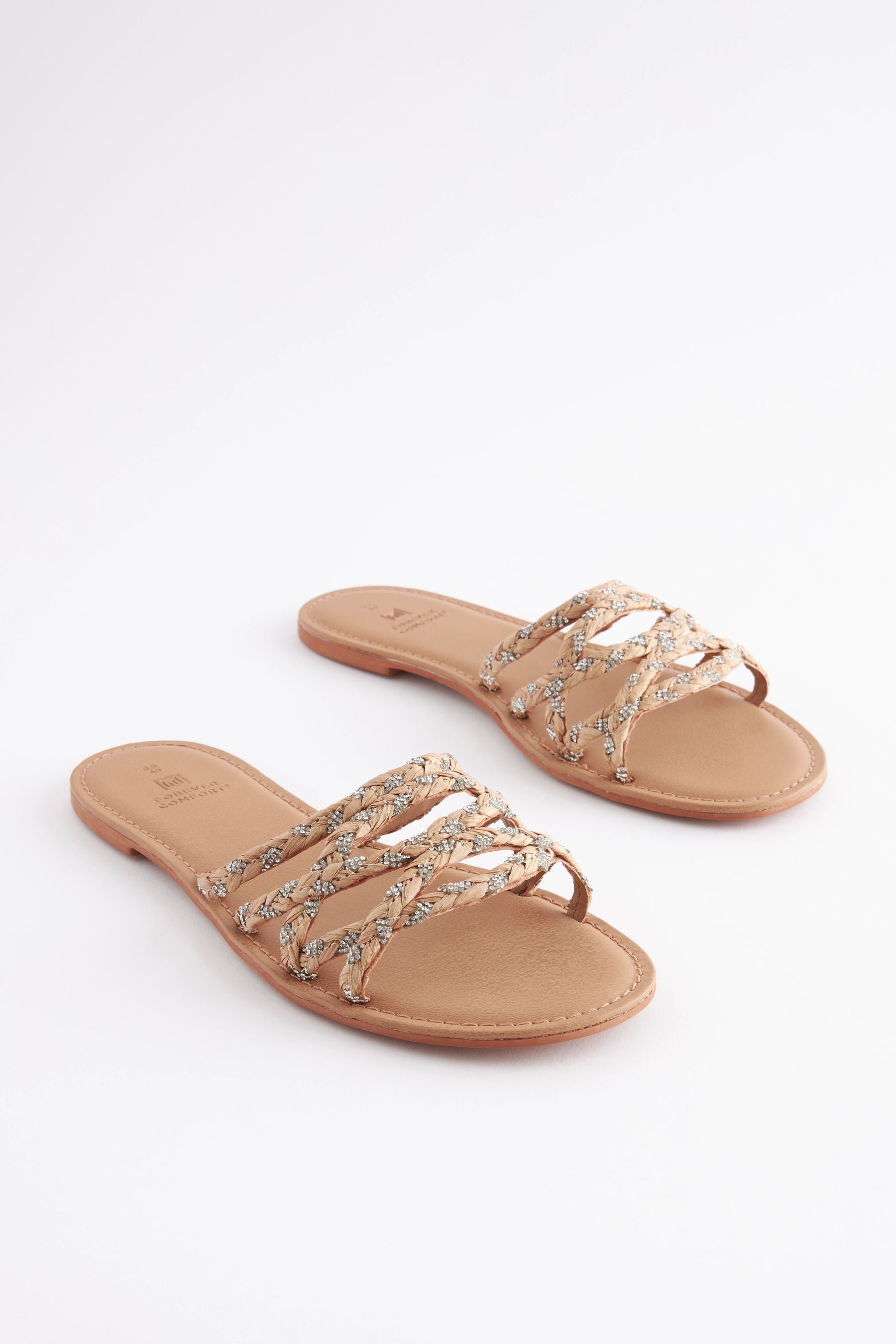 Шлепанцы Forever Comfort с отделкой из рафии Next, белый