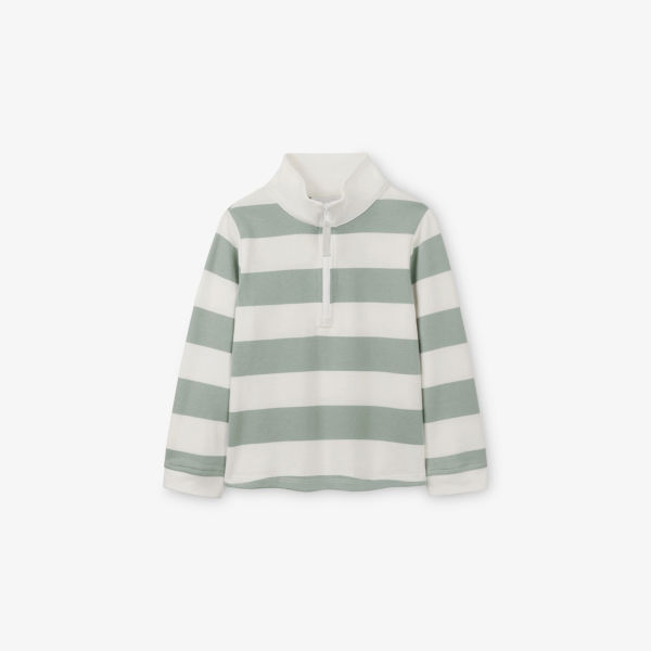 

Полосатая хлопковая регбийка с воронкообразным воротником The Little White Company, цвет sage
