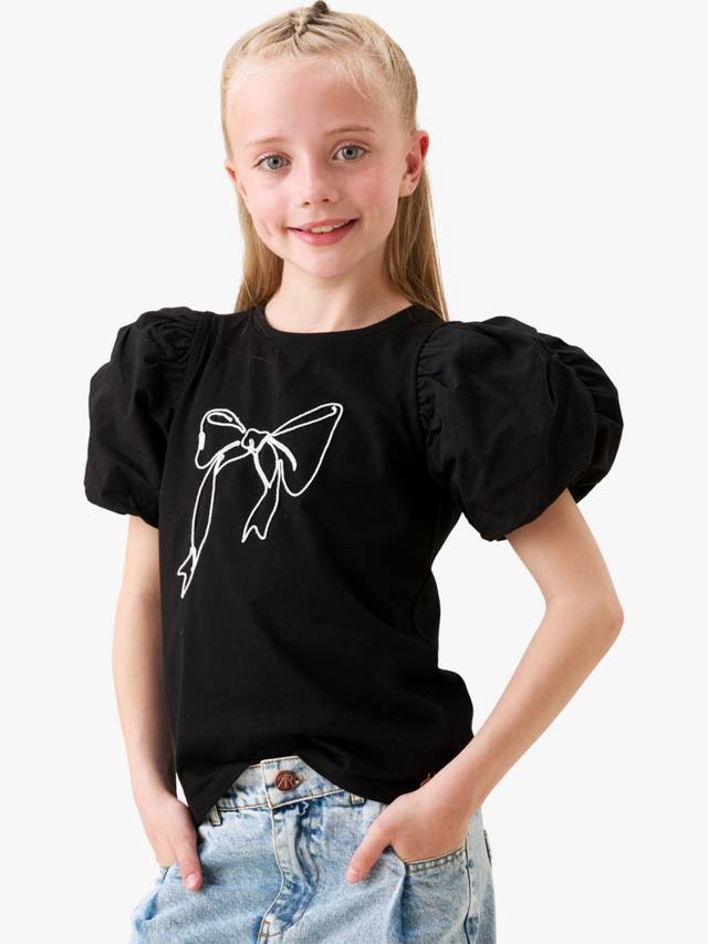 Детская хлопковая футболка с бантом и короткими рукавами Angel & Rocket, Black — фото 2