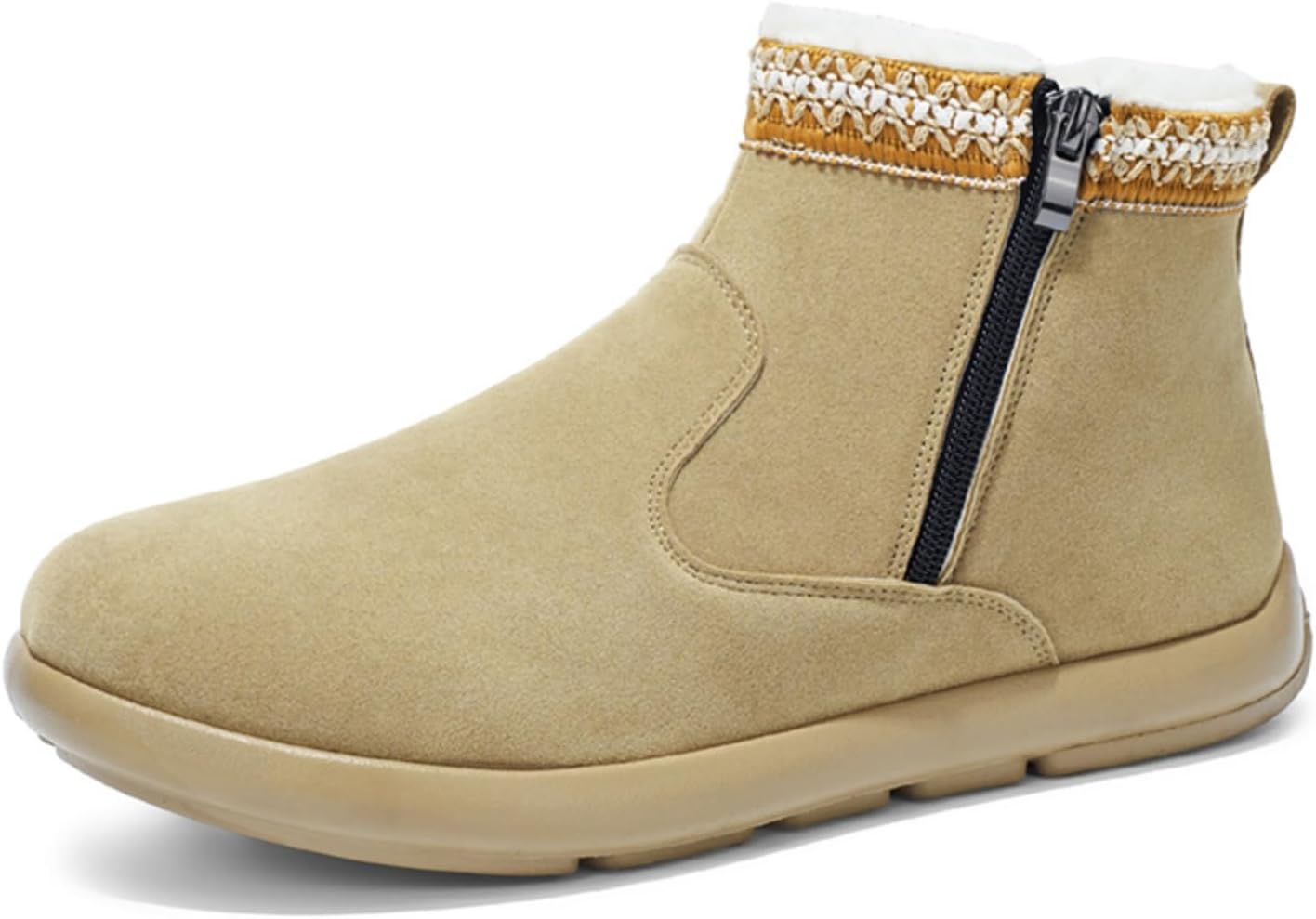 

Мужские зимние ботинки с флисовой подкладкой: дизайн с вязаной манжетой, застежка-молния, теплая плюшевая подкладка, подошва с противоскользящим эффектом- идеально подходят для повседневной носки в холодную погоду Khwfjas, хаки