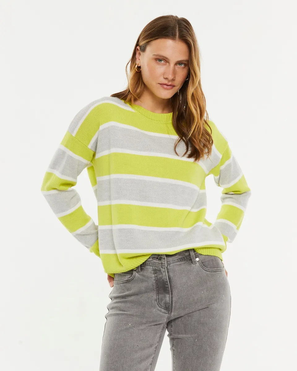 

Женский джемпер с полосатым принтом, круглый вырез Paz Torras, светло-зеленый