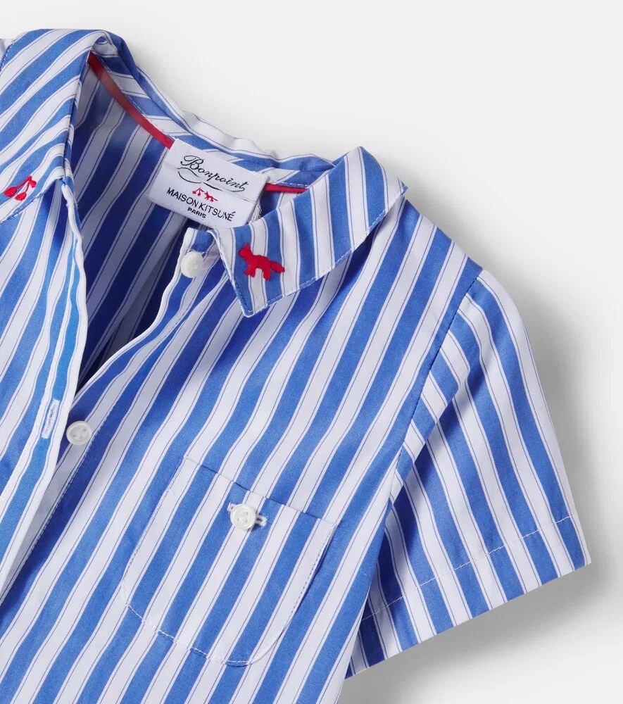 X Maison Kitsuné Baby Lydiah полосатое хлопковое платье Bonpoint, синий — фото 4