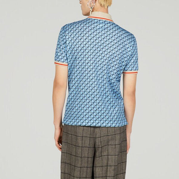 Рубашка поло Gucci Geometric G Cotton Piquet Polo Shirt, голубой — фото 3