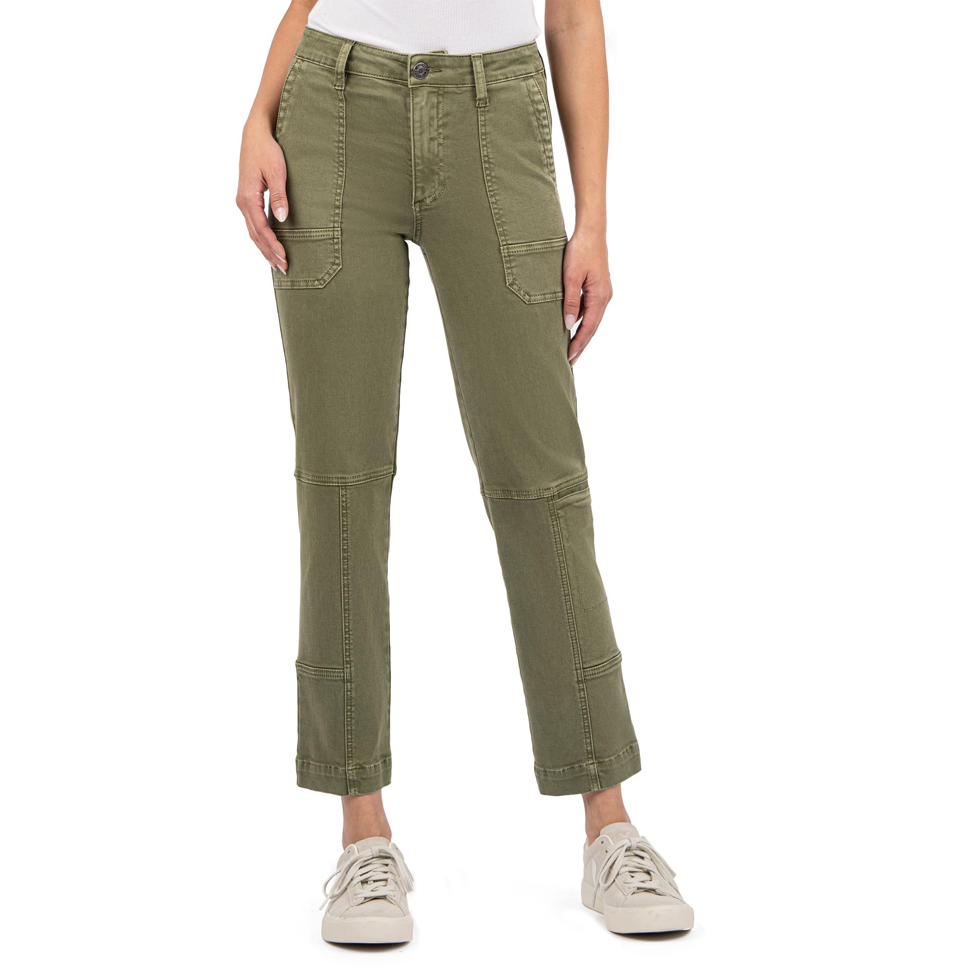 

Брюки KUT from the Kloth Elizabeth High Rise Straight Leg Pork Chop Pockets, оливковый
