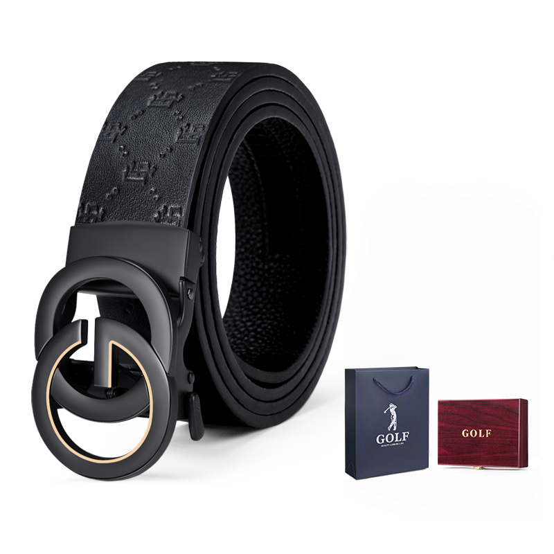 

GOLF Ремень из натуральной кожи с автоматической пряжкой, Swimming Black Style 2 (High-End Wooden Box Packaging)