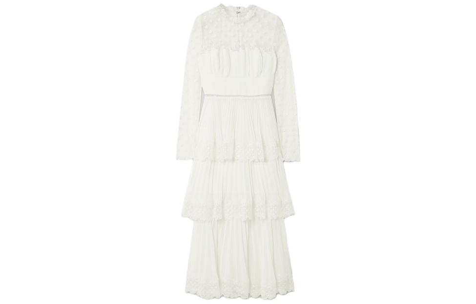 

Self-portrait Self Portrait платье женское с длинным рукавом, белое, круглый вырез