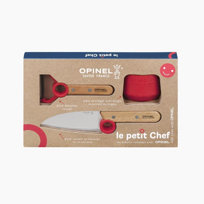 Детский складной нож «Petite Chef» 10 см из нержавеющей стали с овощечисткой, красный, от OPINEL