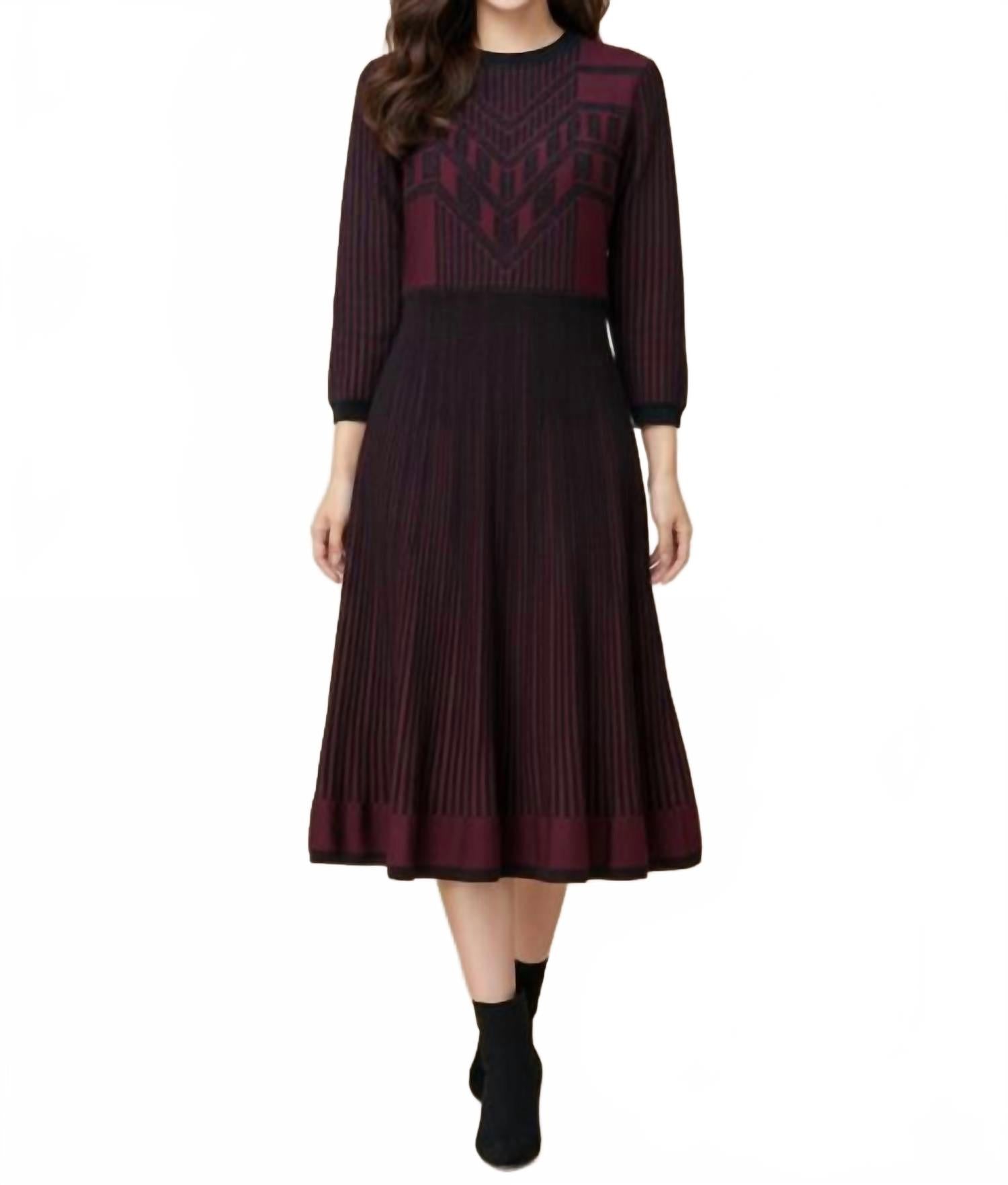 

Женское фактурное трикотажное платье миди, цвет спинки/винный Elio, Back/Wine