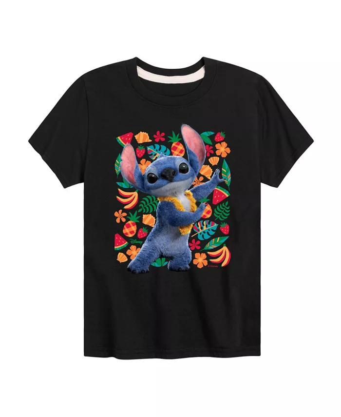 

Футболка с принтом Stitch и фруктами из мультфильма "Лило и Стич" для мальчиков старшего возраста Lilo & Stitch, черный