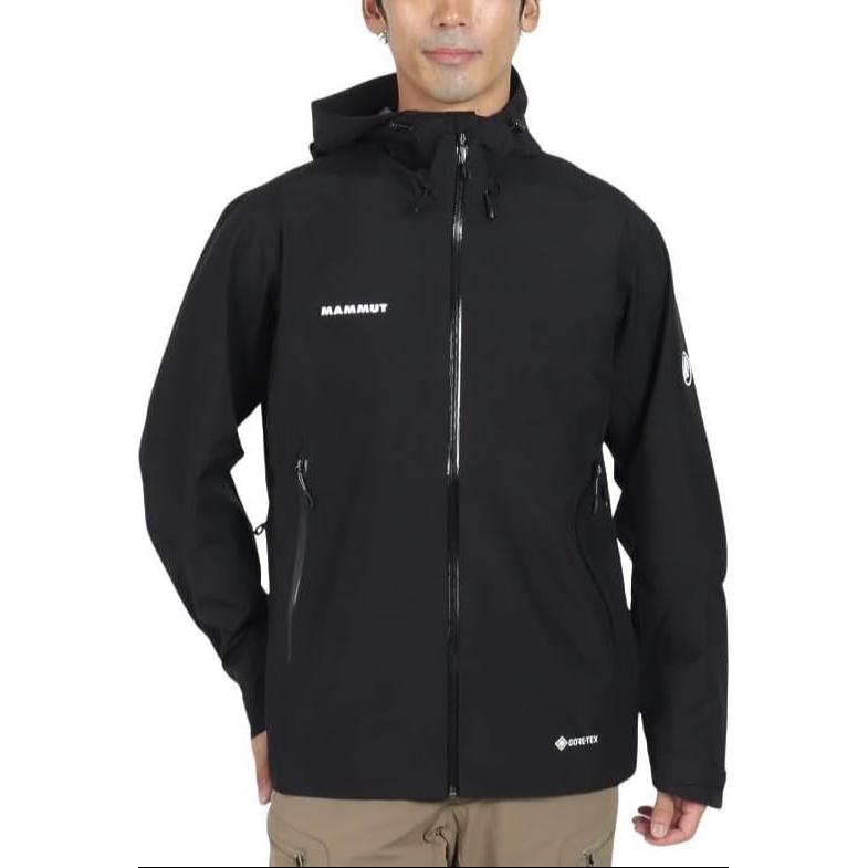 

MAMMUT Мужская ветровка для походов на открытом воздухе водонепроницаемая ветрозащитная дышащая, Black-Front Hem Logo