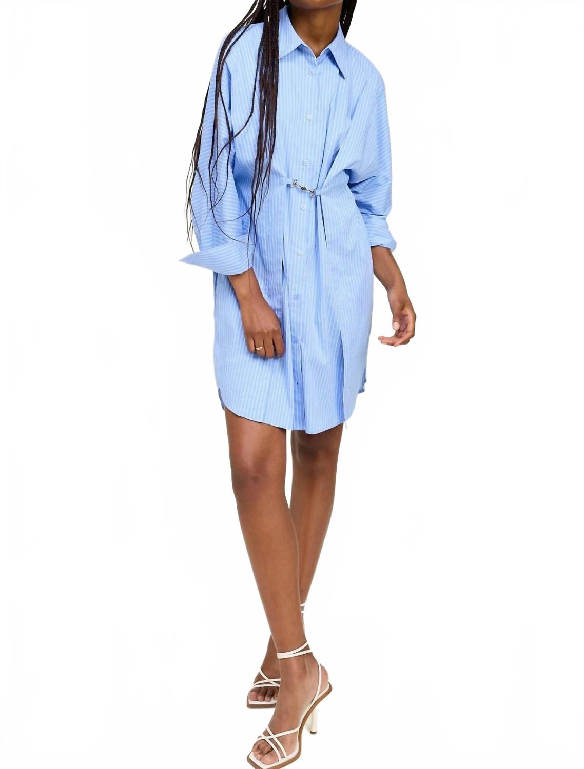 

Лилит Полосатое Мини Платье-рубашка в Оксфордском синем, Белом En Saison
