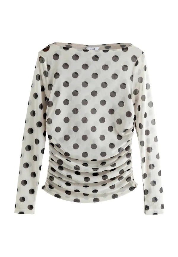 Блузка с длинными рукавами и присборенными боками Next, Ecru Black Polka Dot