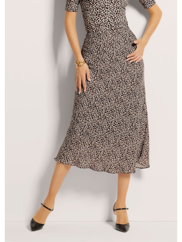 

MADELEINE Длинная юбка из крепа с уникальным принтом в карамельно-черных тонах