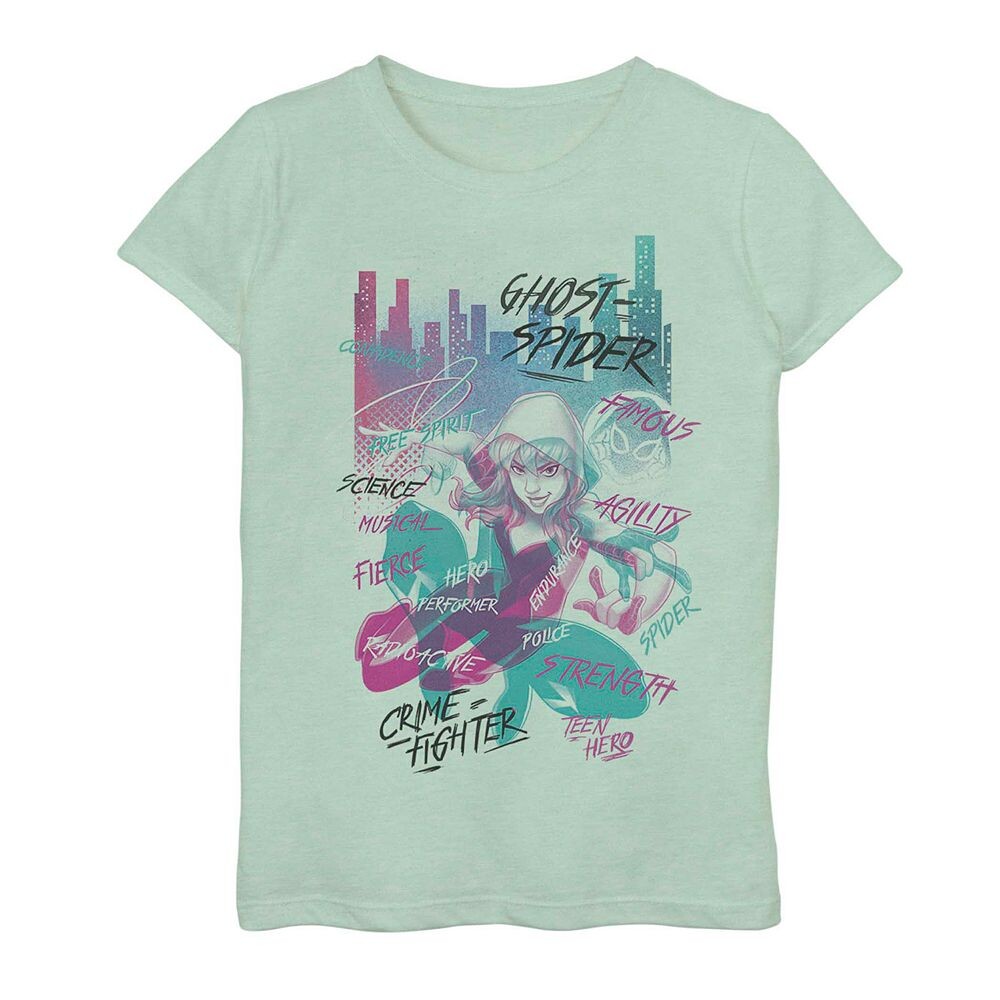 

Футболка с акварельным рисунком для девочек 7–16 лет Marvel Spider-Gwen, цвет Mint