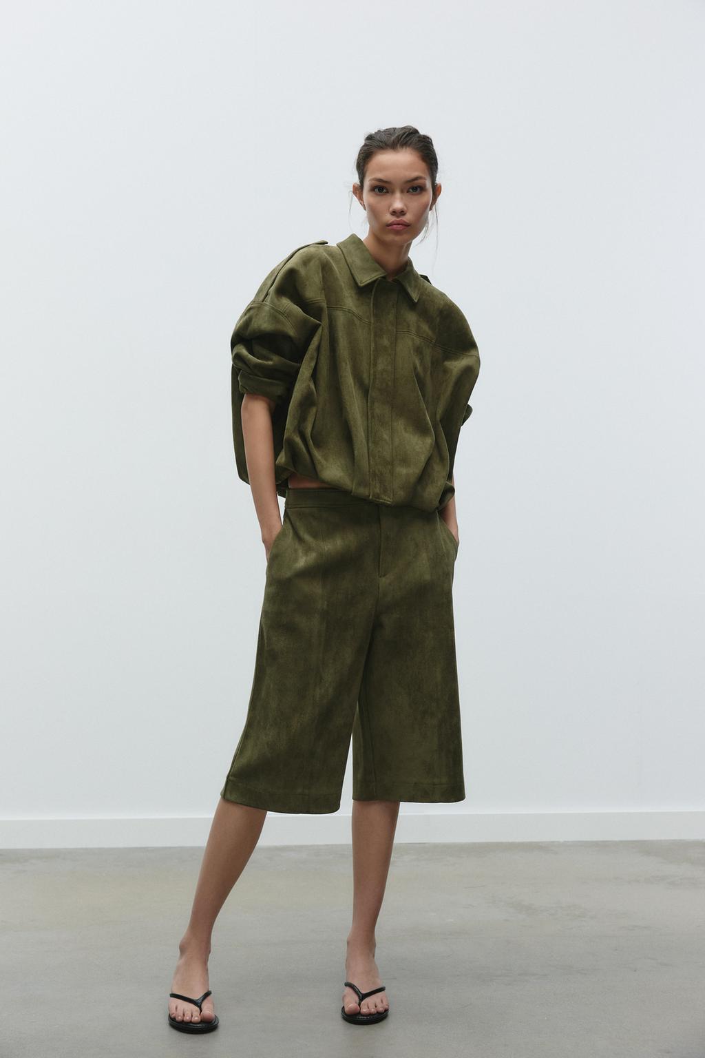 

Шорты-бермуды с эффектом замши ZARA, цвет mid khaki