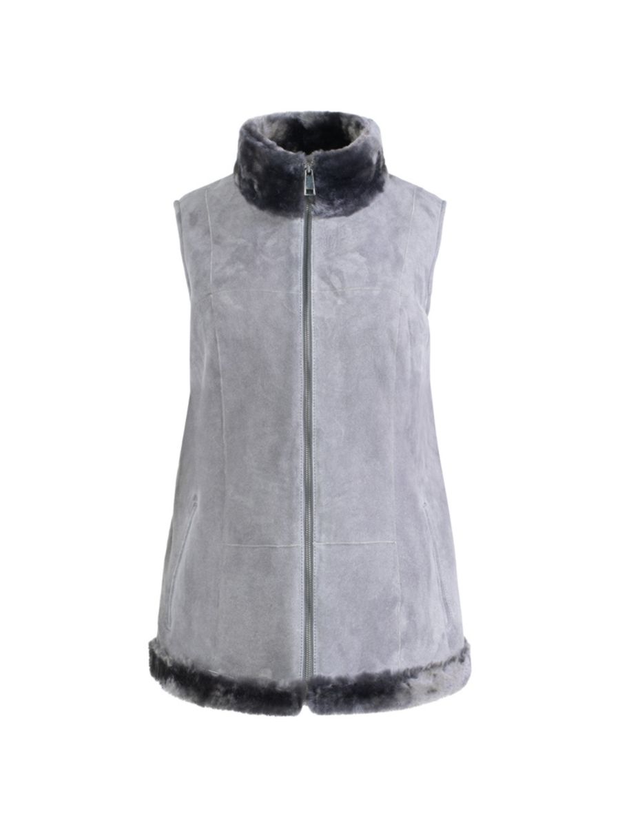 

Жилет из искусственной овчины с воротником-стойкой Made For Generations Ultralite на молнии WOLFIE FURS, серый