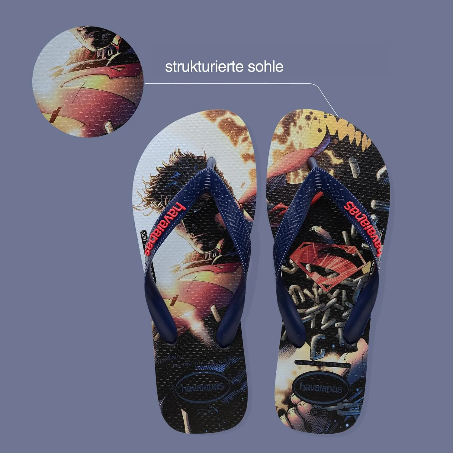 Havaianas - Top Herois DC. Красивые, удобные и легкие сандалии с подошвой Hero Sole, унисекс, для взрослых, красный/темно-синий — фото 3