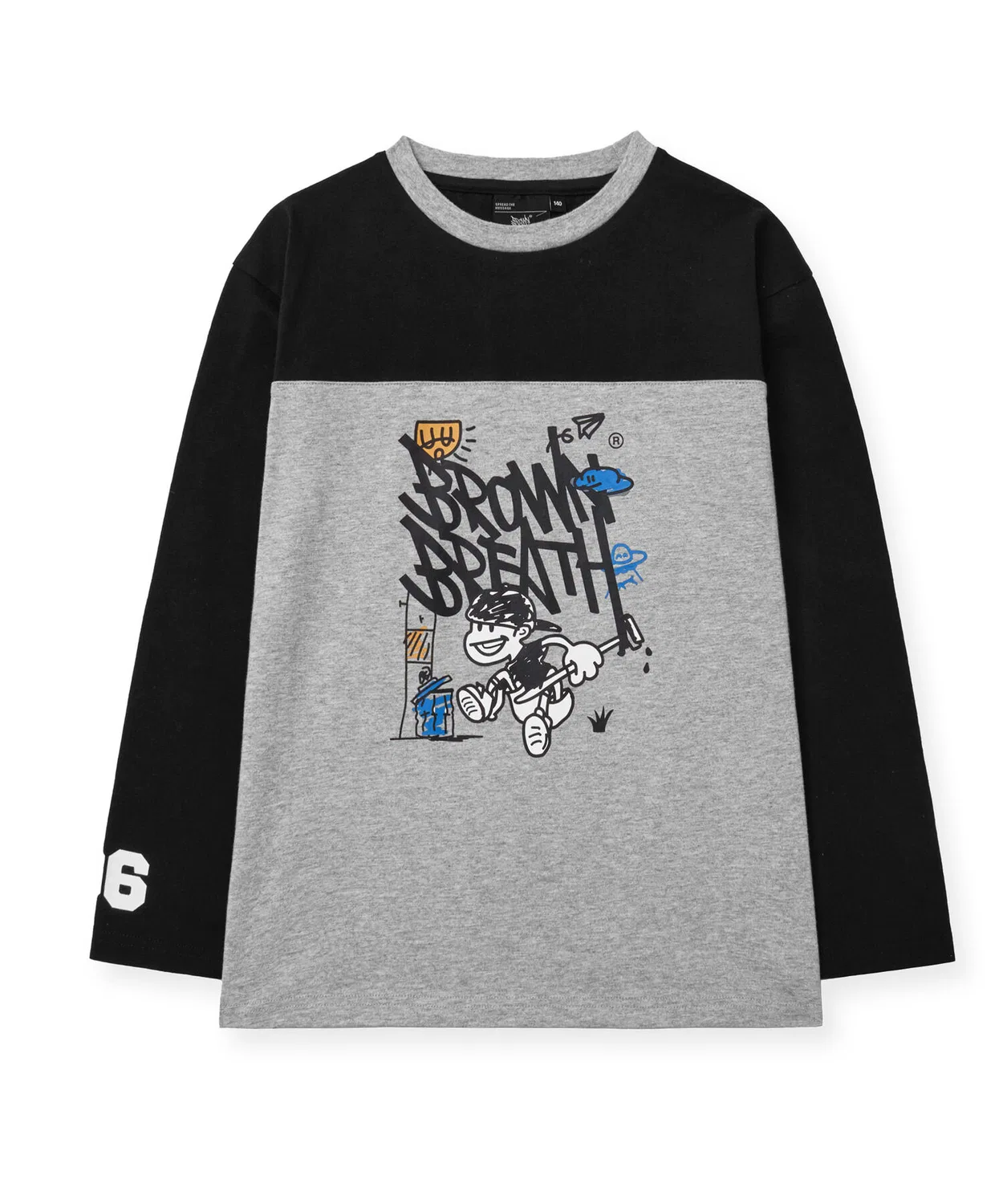 Детский лонгслив с цветными блоками и биркой чёрный от Brownbreath Kids — фото 2
