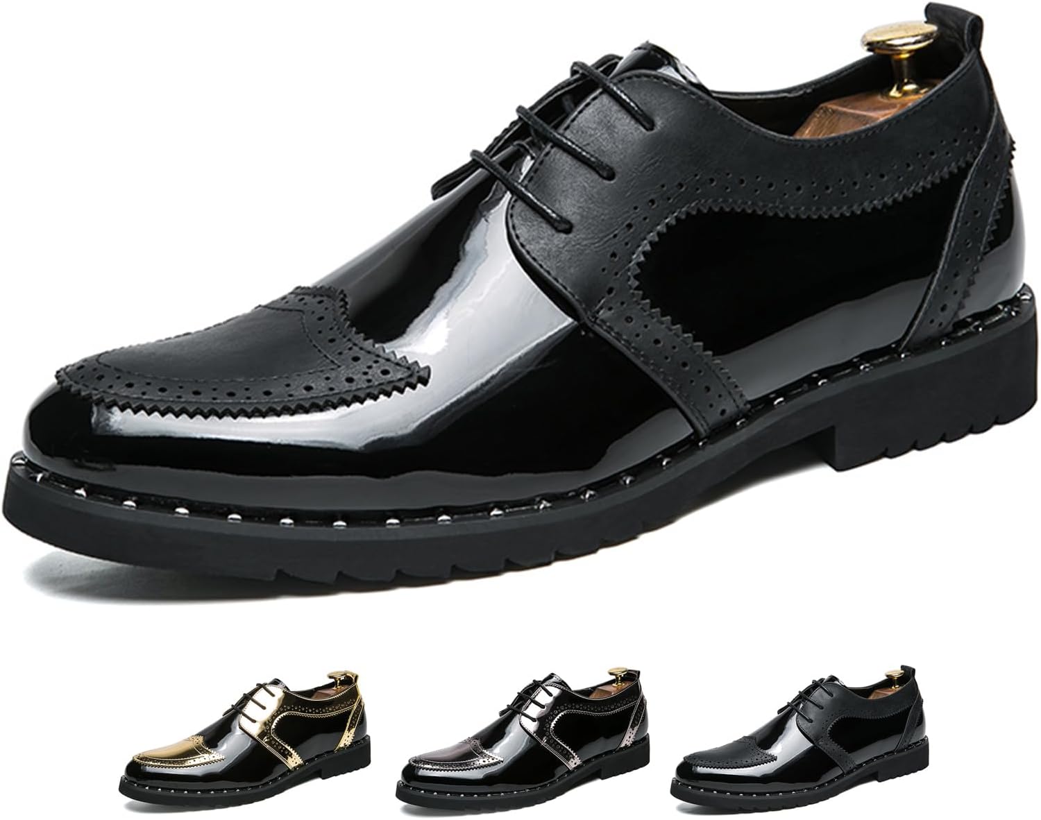 

Мужские оксфорды на платформе с брогированием, модные туфли с вырезанными вставками, низкий каблук, шнуровка, кожаные туфли для повседневной носки, офиса, свадьбы и официальных мероприятий Oxneuhg, черный