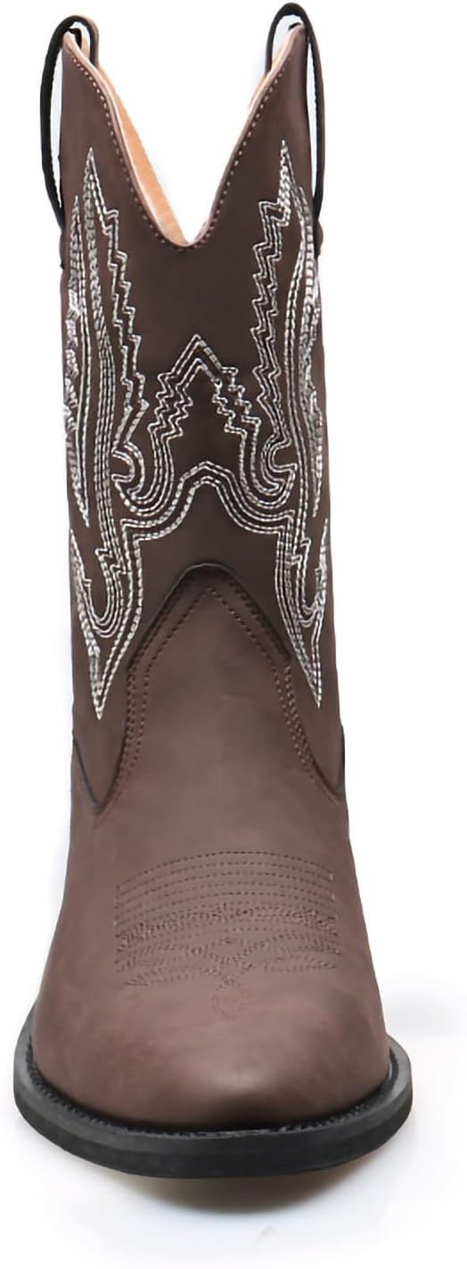 Мужские вышитые ковбойские ботинки с заостренным носком, устойчивым каблуком, средней высоты, вестерн, ретро стиль, рабочие, рыцарские ботинки из искусственной кожи Generic, темно-коричневый — фото 3