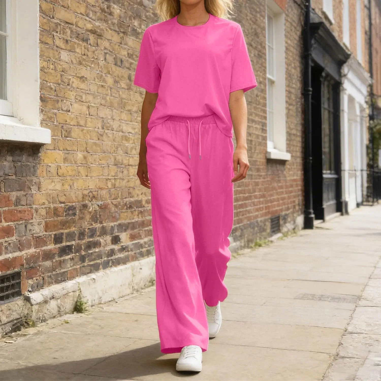 Спортивный костюм с топом и широкими брюками, Hot Pink — фото 2