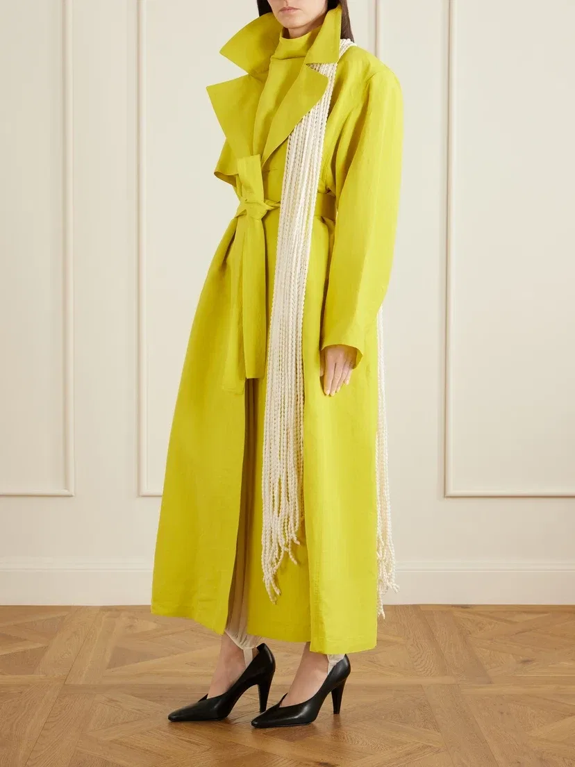 Бумажно-хлопковый топ-водолазка из поплина Alaïa, желтый — фото 2