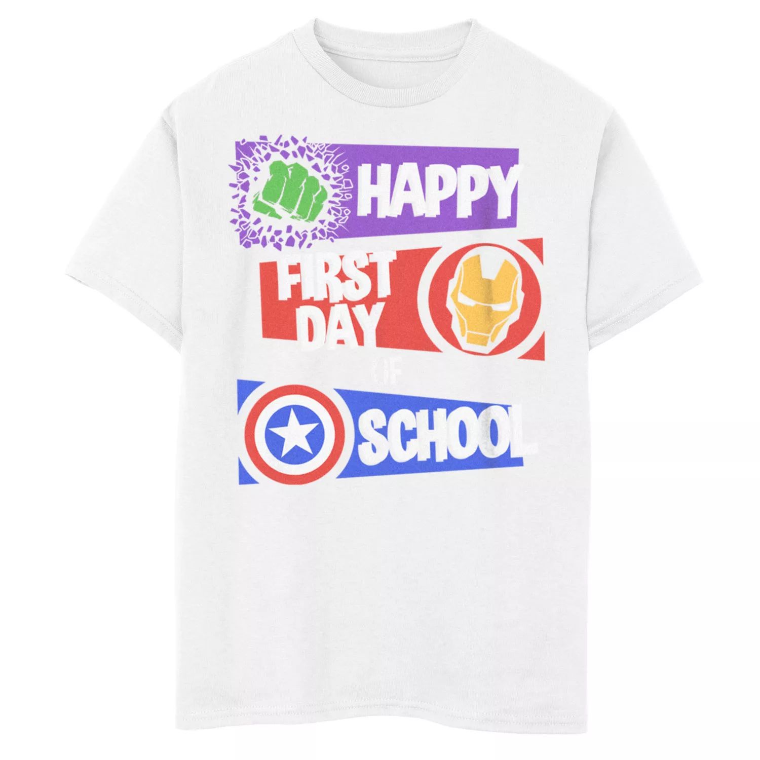 

Футболка с надписью «Marvel Avengers Happy First Day Of School» для мальчиков 8–20 лет Marvel, белый