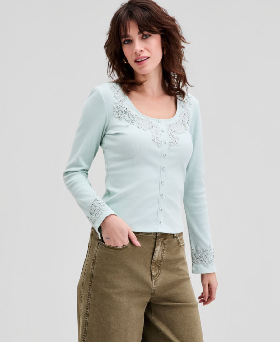 

Женская блузка с вырезом-лодочкой и застежкой на пуговицы, эксклюзивно для Macy's And Now This, Mint