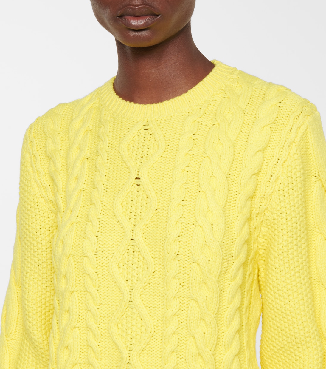Свитер из хлопчатобумажной смеси с косой вязкой Stella McCartney, Lemon — фото 4