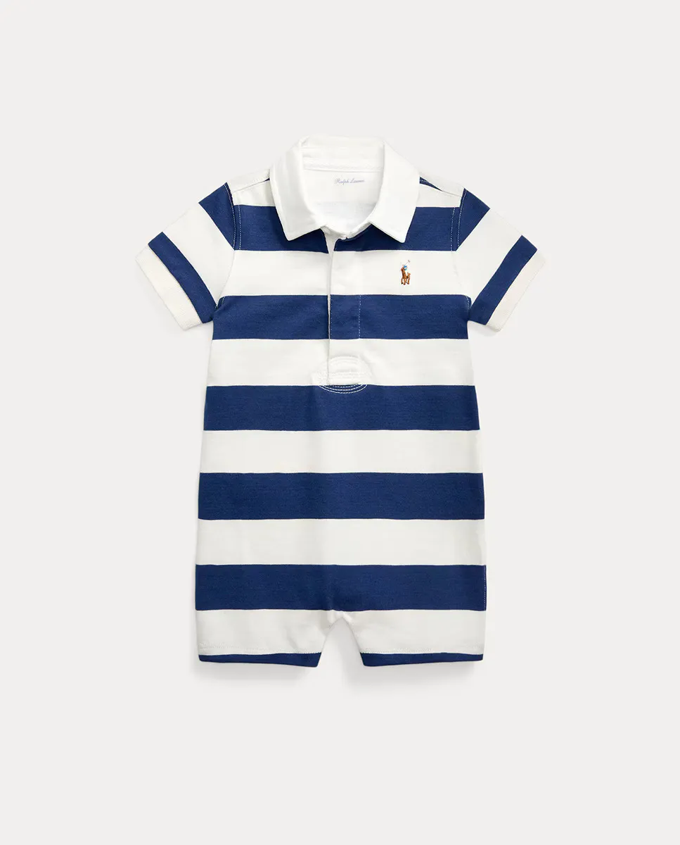 

Хлопковый комбинезон для мальчика с воротником-поло Polo Ralph Lauren, синий