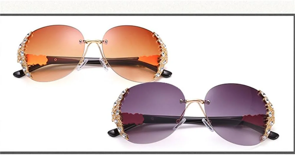 

Женские солнцезащитные очки без оправы, большие солнцезащитные очки со стразами, винтажные очки для женщин, очки с градиентным переходом цвета HDUBFY, Gold-green