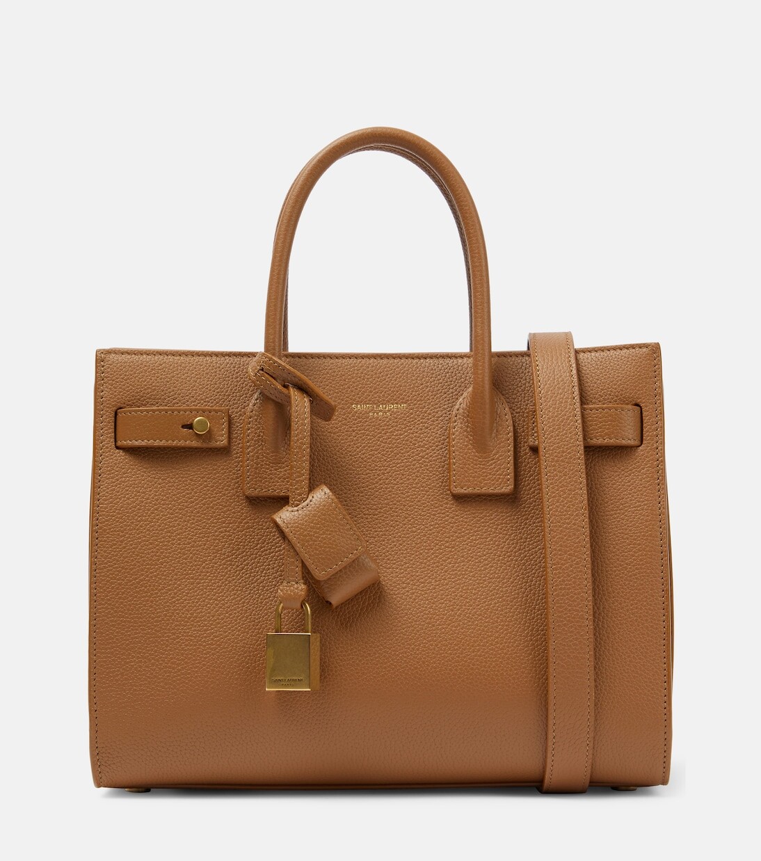 

Маленькая кожаная сумка-тоут sac de jour Saint Laurent, коричневый