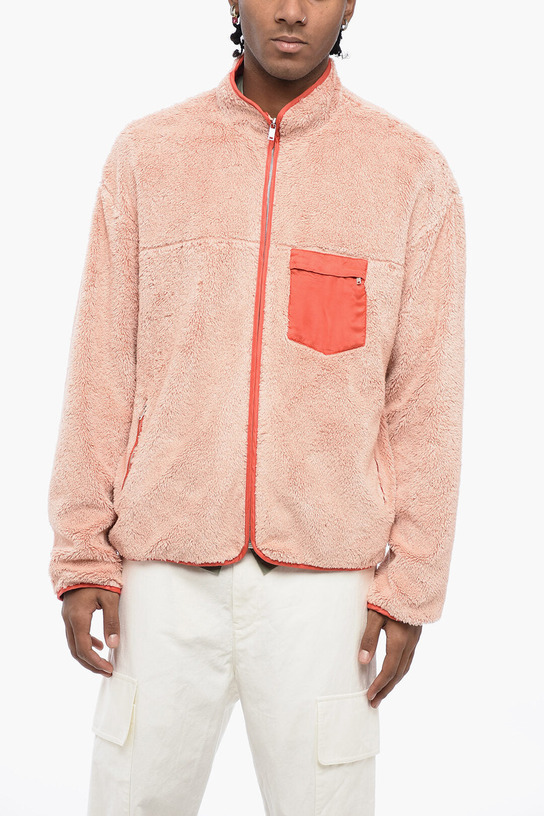 

Свитшот Jil Sander Mock Neck Teddy Cotton с контрастной отделкой на груди, розовый