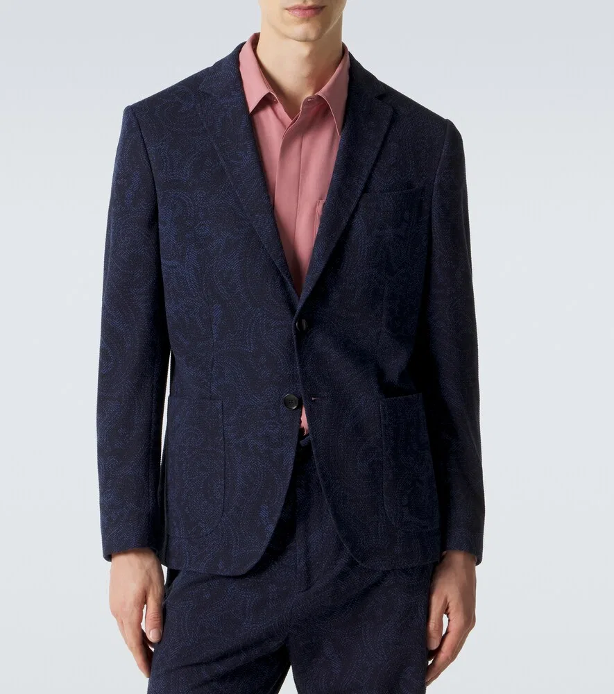 Пиджак из трикотажа с принтом Etro, синий — фото 3