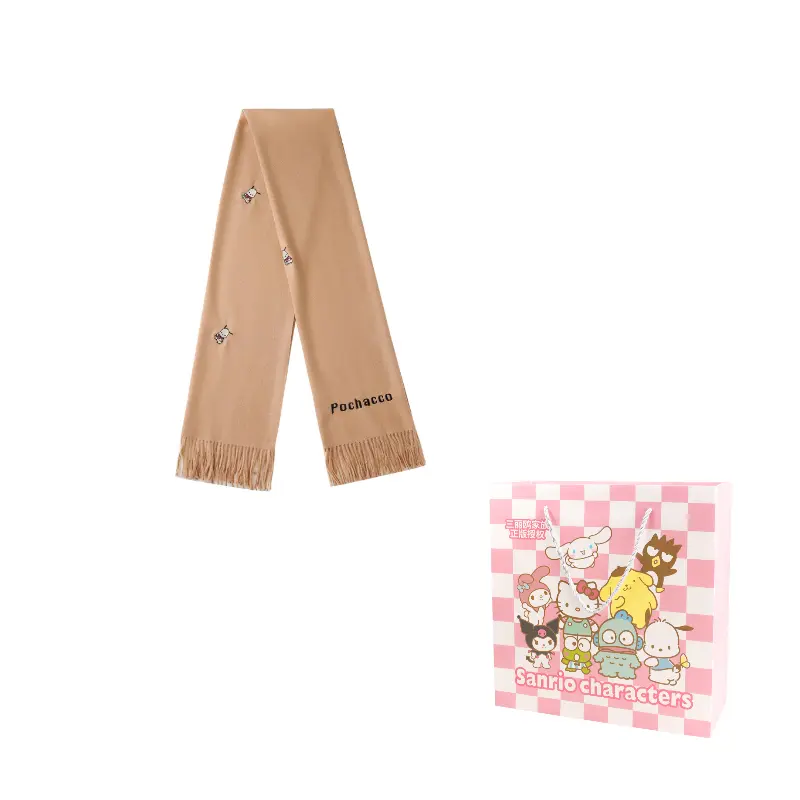 

Sanrio Пача Догс Вязаный шарф унисекс, Pochacco Brown Fringe Knit Scarf