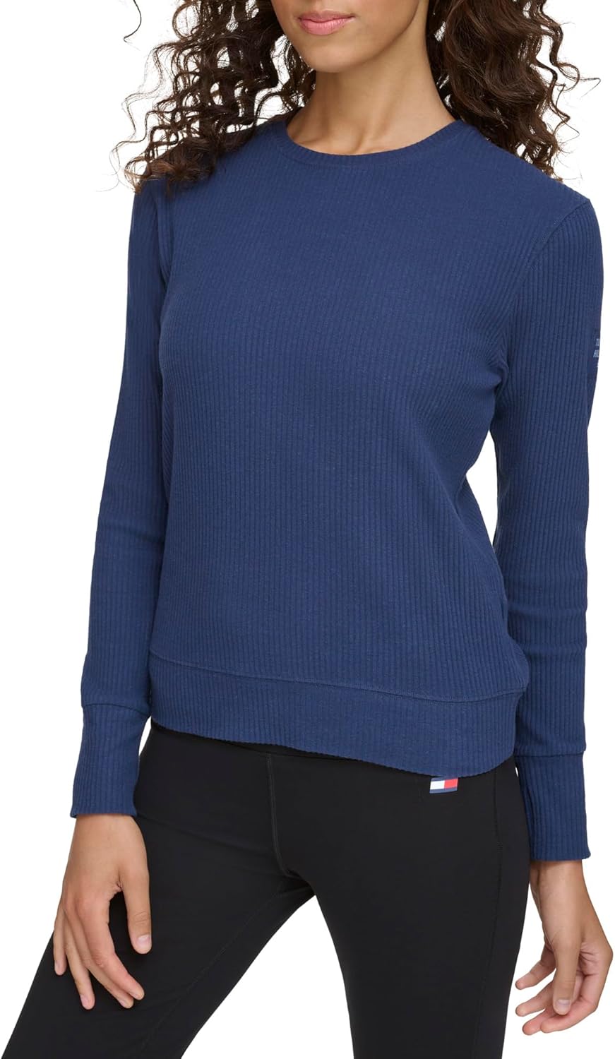 Женская рубашка Tommy Hilfiger с длинными рукавами, круглым вырезом и отверстиями для больших пальцев, Navy — фото 2