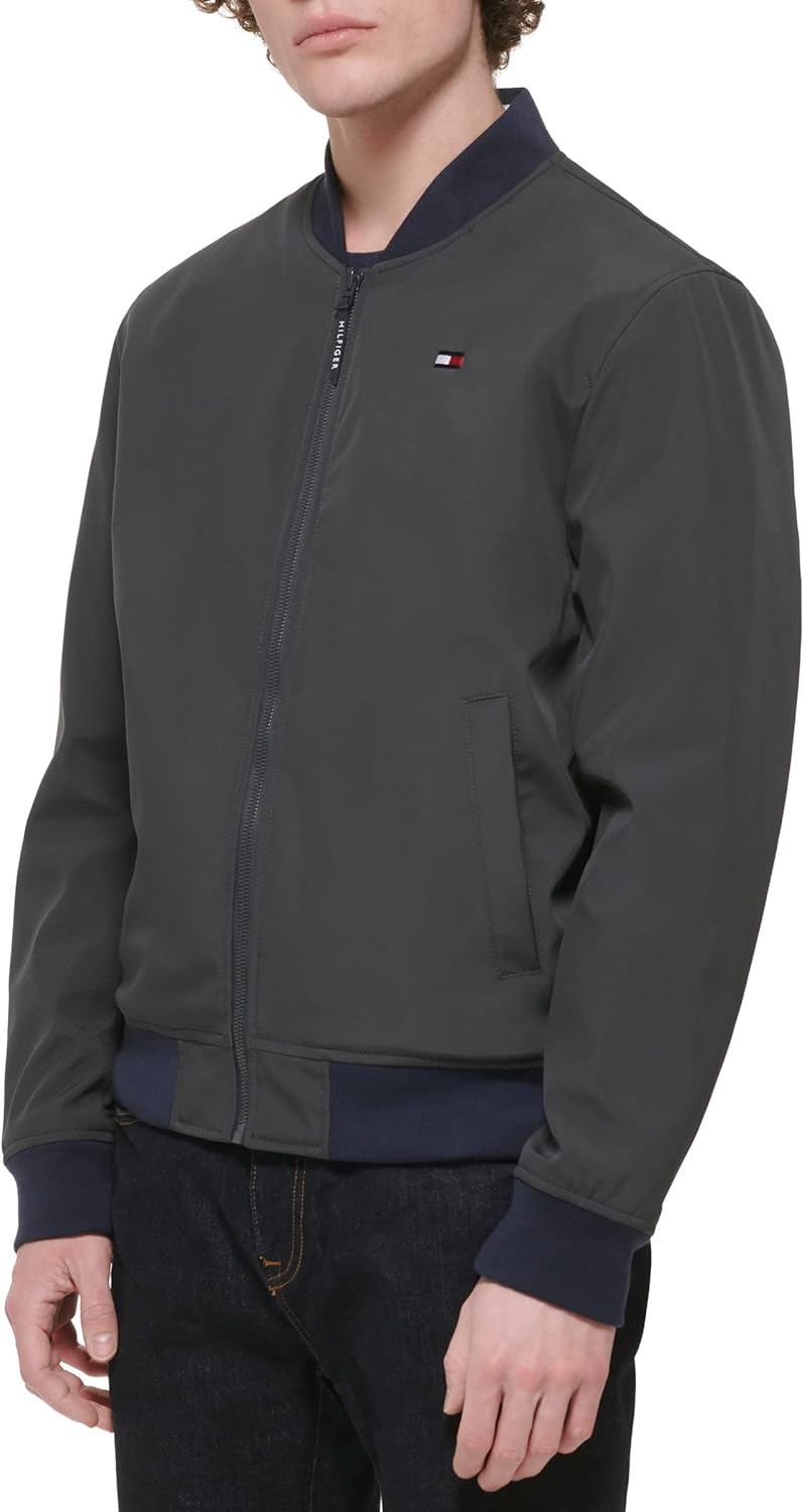 Легкая мужская куртка-бомбер Tommy Hilfiger Varsity Rib Knit, Charcoal/Navy — фото 3