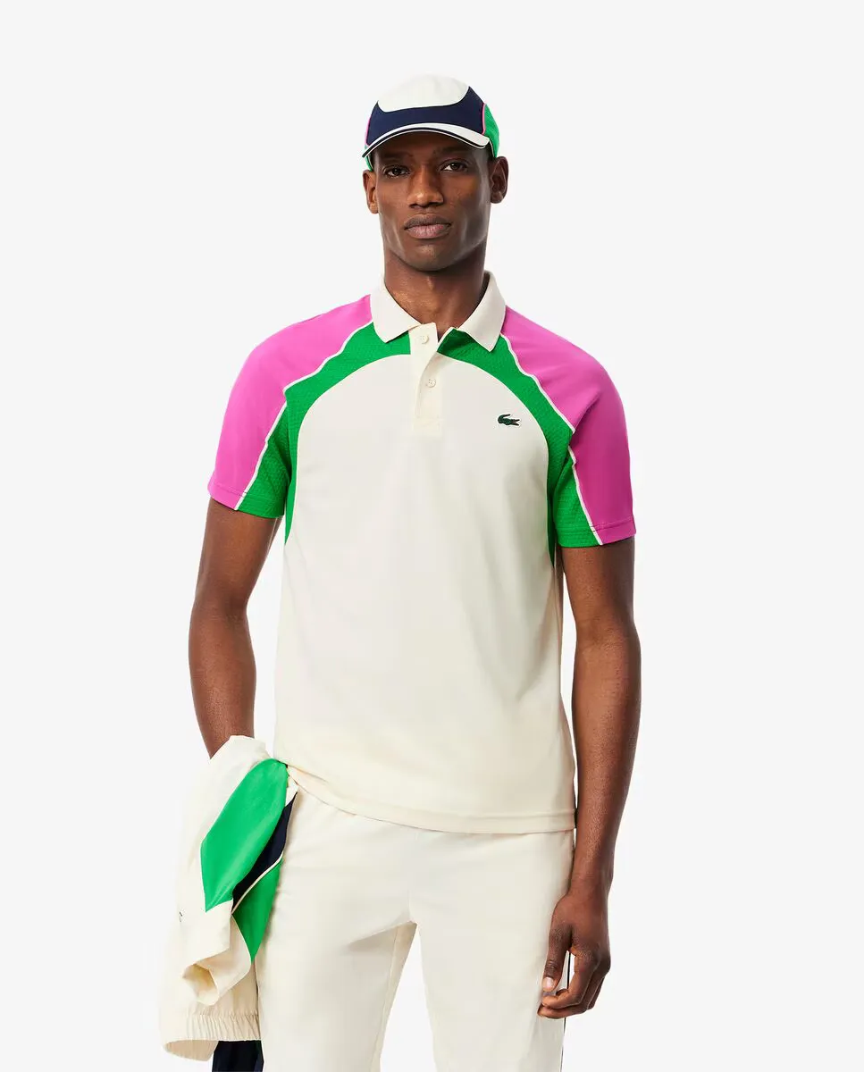 

Мужское ультрасухое теннисное поло с коротким рукавом в цветных блоках Lacoste, белый