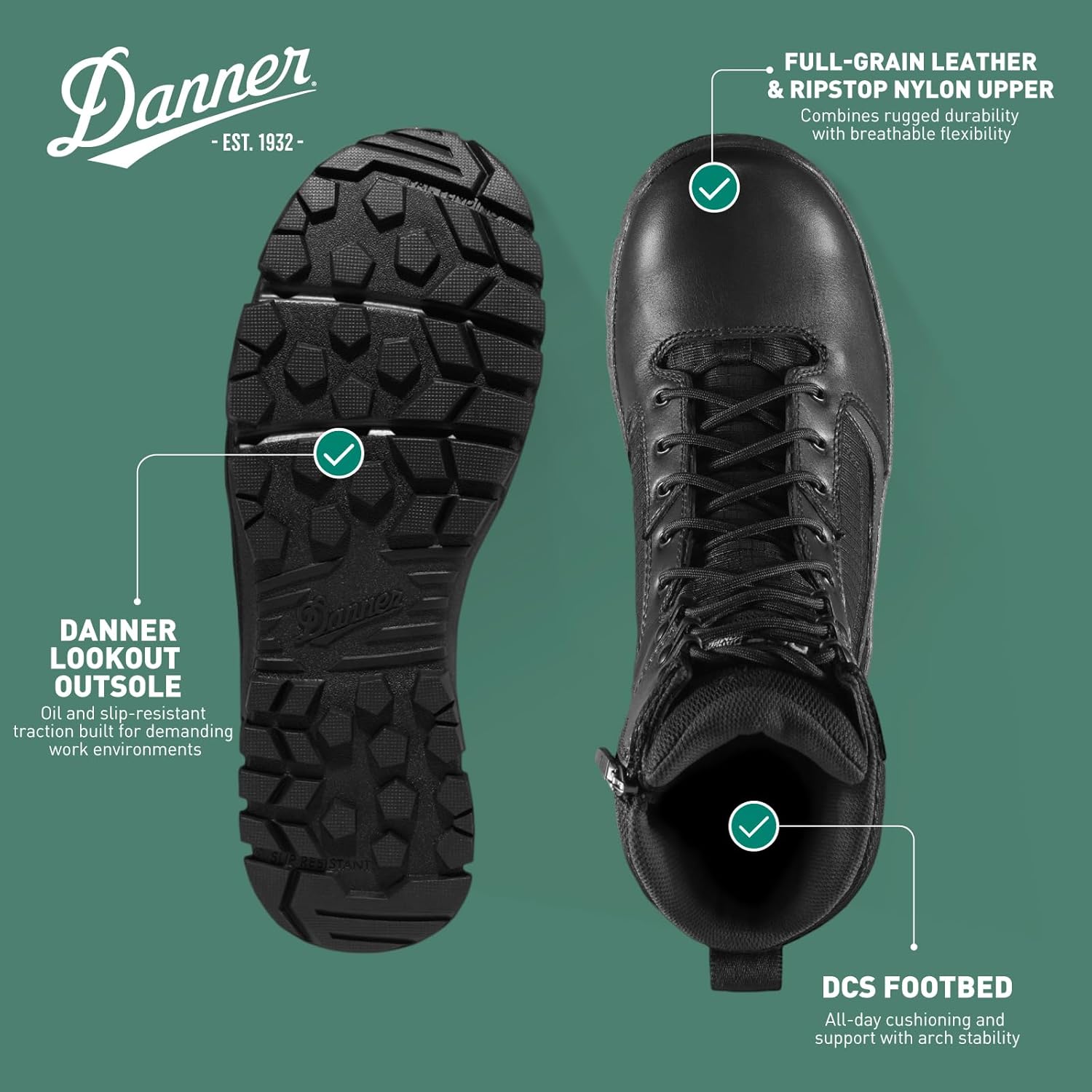 Мужские тактические ботинки Danner Lookout с боковой молнией 8 черные Military — фото 4