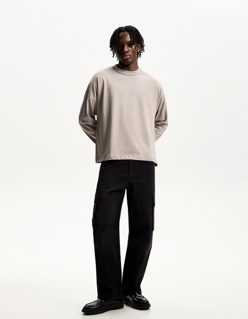

Мешковатые джинсы карго Bershka, черный