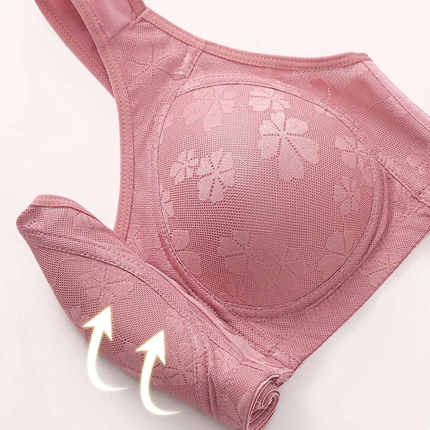 Бюстгальтер с передней застежкой, Push-up, без косточек, Generic, X4-pink — фото 3