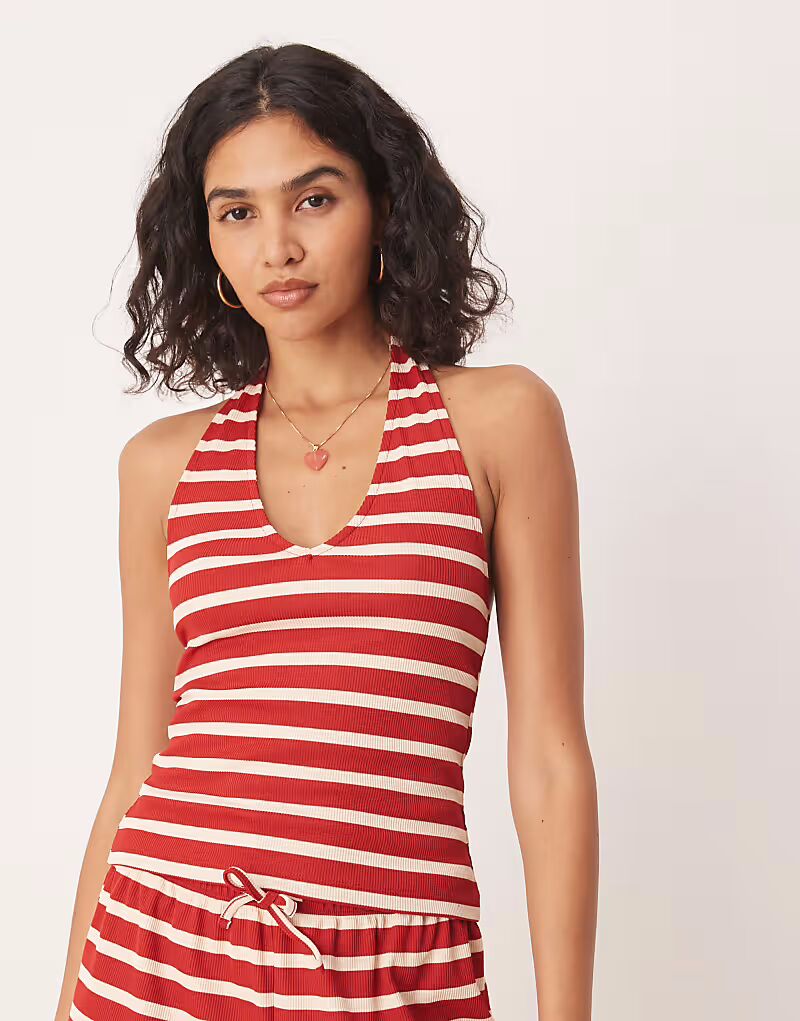 

Топ-халтер в полоску ASOS DESIGN красного цвета