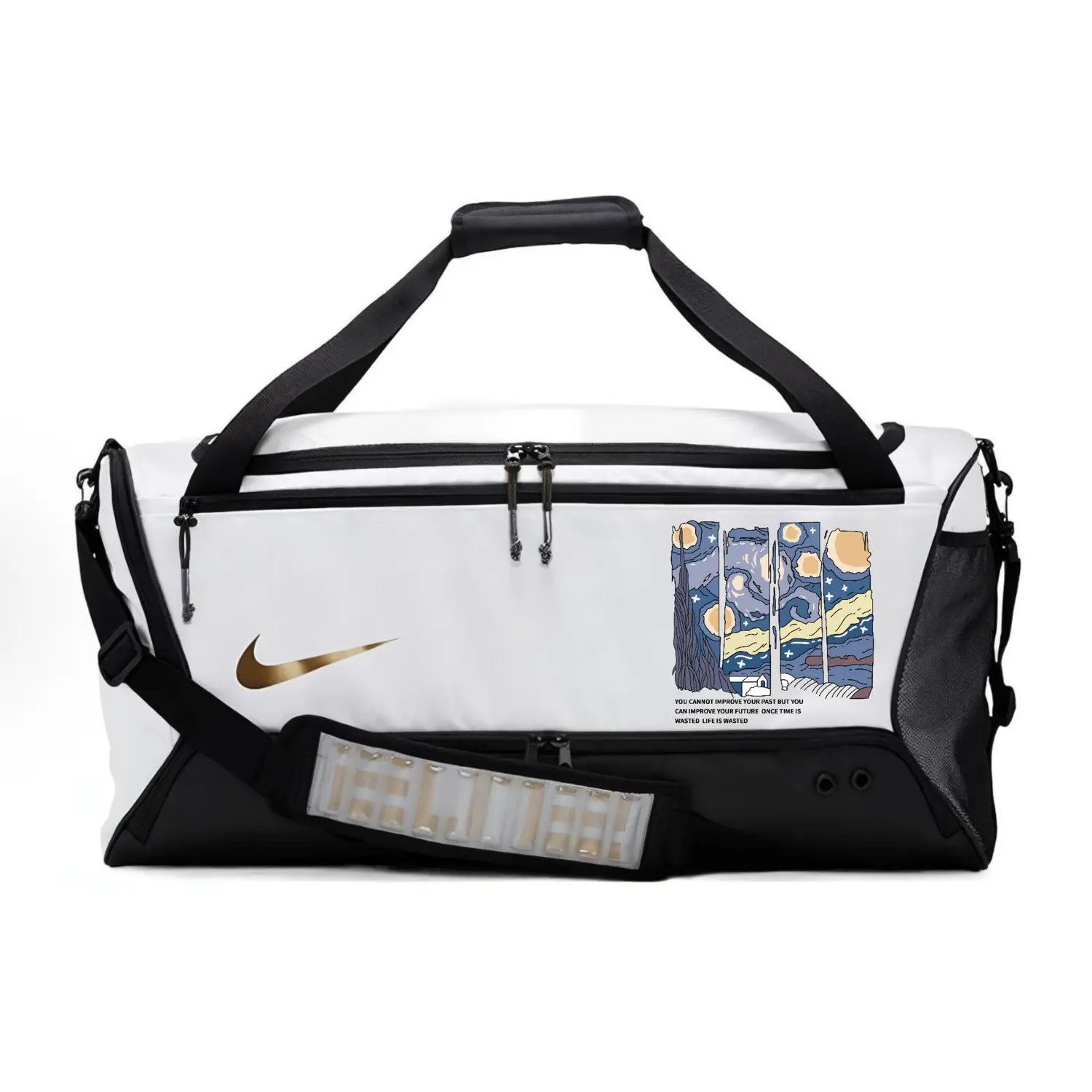 

Тканевая дорожная сумка унисекс переливающаяся черно-белая Nike, Oil Painting