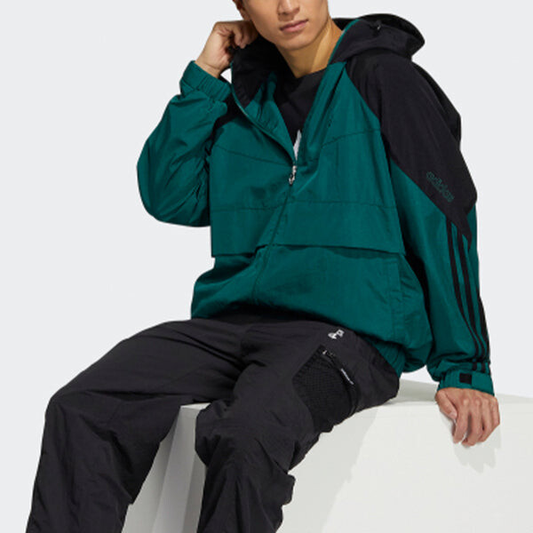 Куртка Men's adidas originals Sprt Wb Colorblock Zipper Cardigan Elastic Hooded Jacket Green, зеленый — фото 4