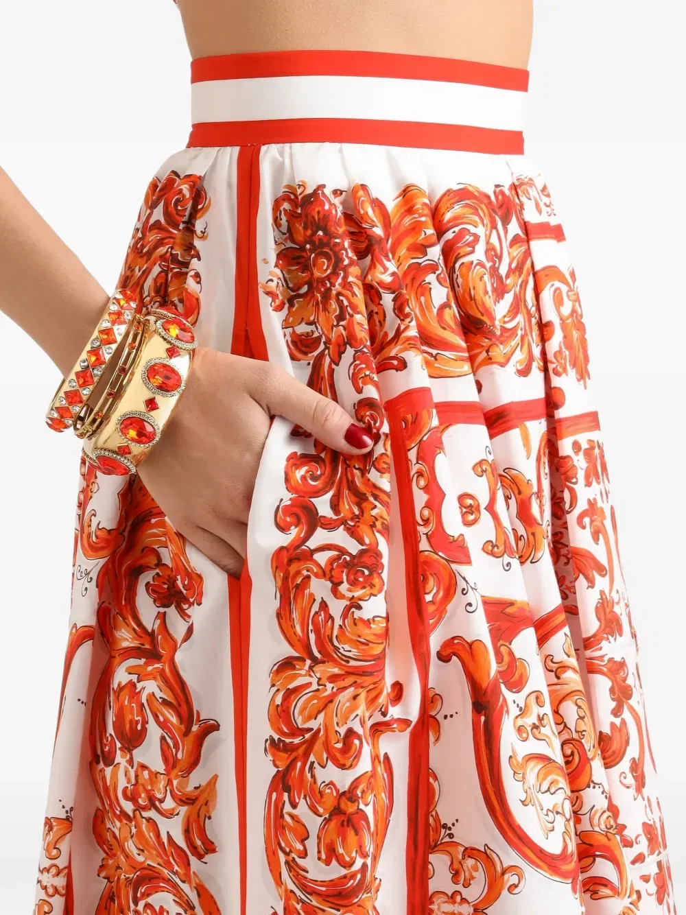 Плиссированная юбка с майоликовой печатью Dolce & Gabbana, белый — фото 4