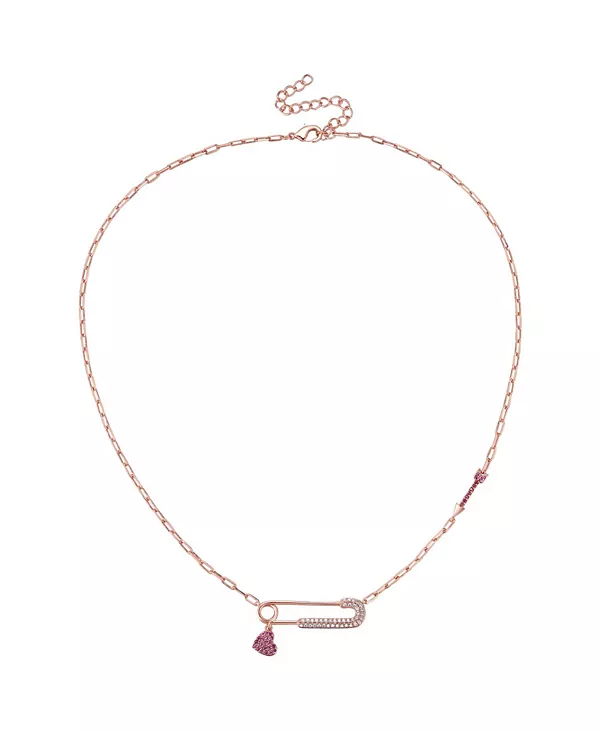 

Ожерелье с подвеской-скрепкой в форме сердца с покрытием из розового золота 18 карат, красными и кубическими цирконами, регулируемой длины Gigigirl, pink